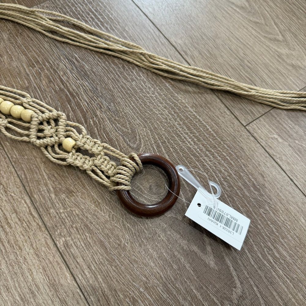 S O L D : Macrame Woven Rattan Straw Rope Braid Waist Belt O-Ring Wooden Buckle - Picture 5 of 15